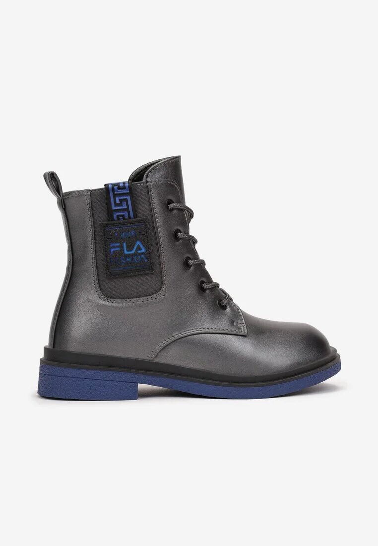  Botine Gri Metalice Cu șireturi Hamidah