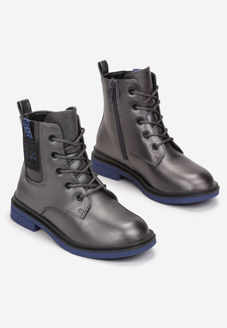  Botine Gri Metalice Cu șireturi Hamidah