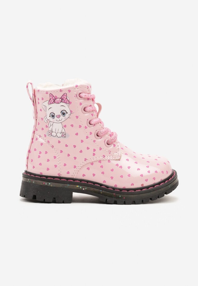  Botine Lăcuite Roze tip trapper Căptușite Gros Decorate Cu Motiv de Basm Zinnalina