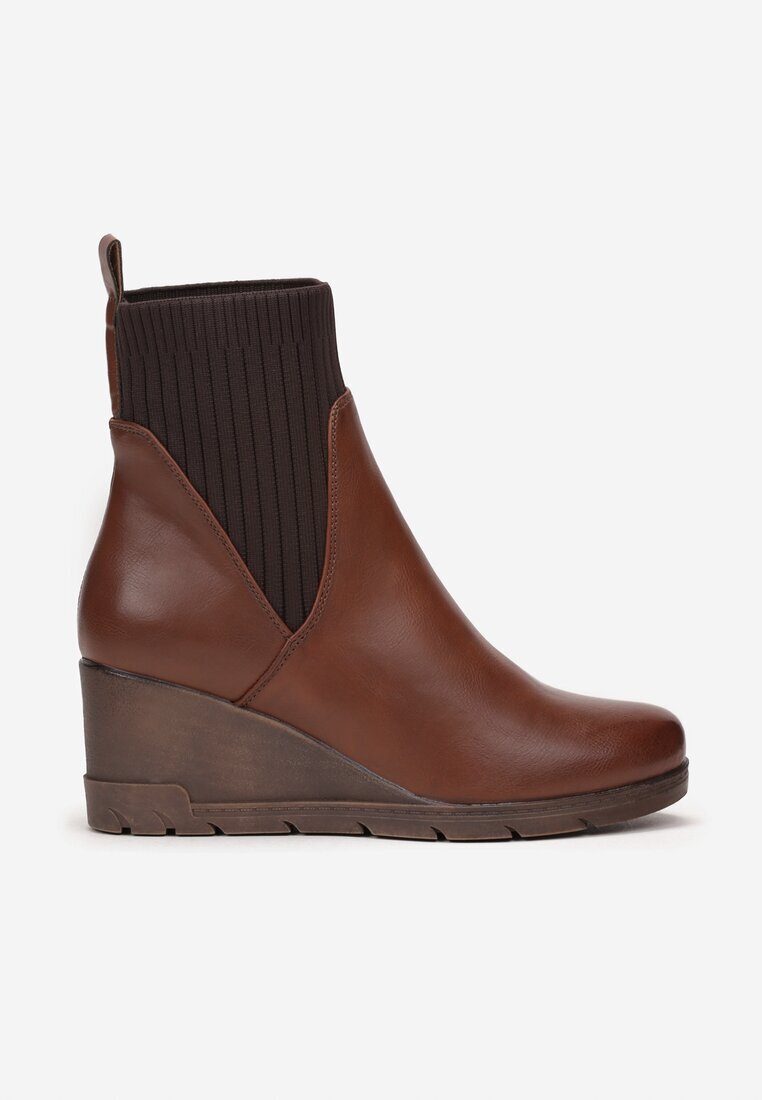  Botine maro cu carâmb elastic cu pană Ouban