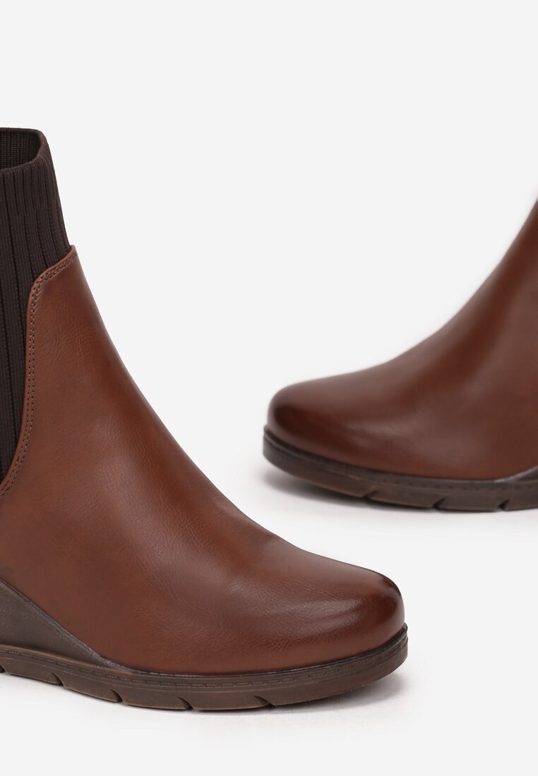  Botine maro cu carâmb elastic cu pană Ouban