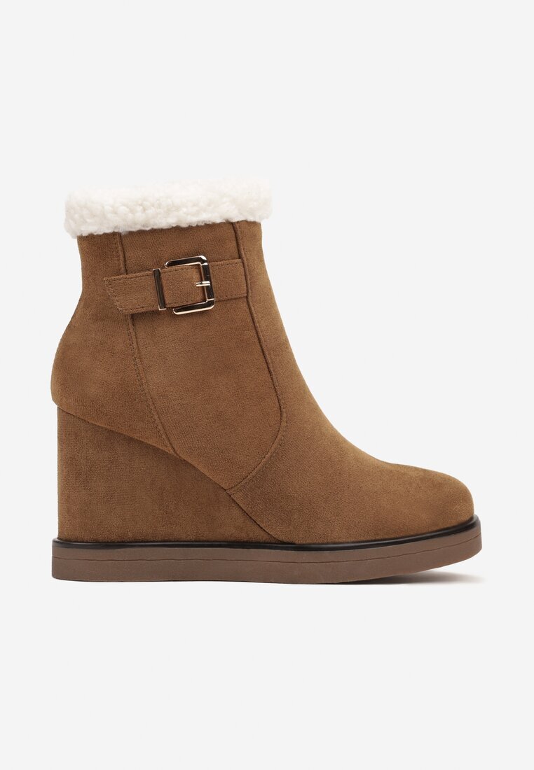  Botine Maro cu talpă compensată Decorate cu blană și cu cataramă Terisse
