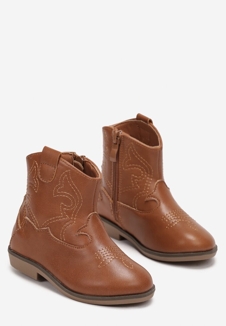  Botine Maro Stil cowboy cu cusături pe talpă plată Lmelie