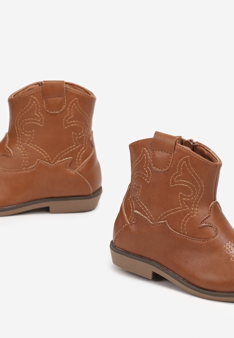  Botine Maro Stil cowboy cu cusături pe talpă plată Lmelie