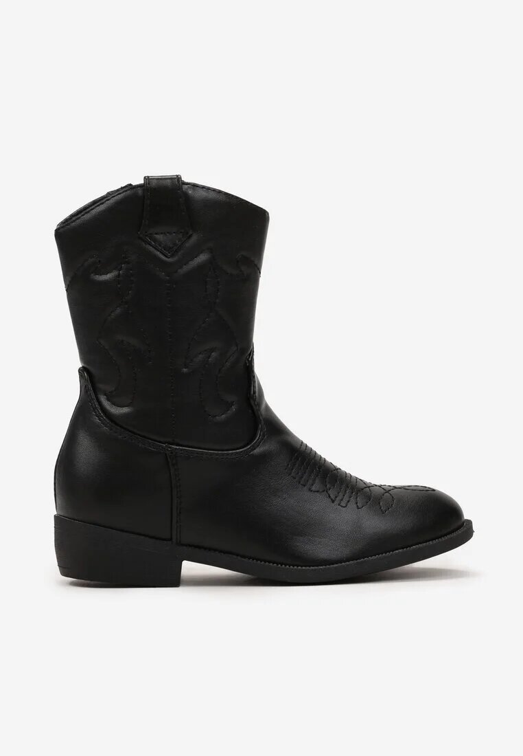  Botine Negre Cowboy cu Cusături Taito