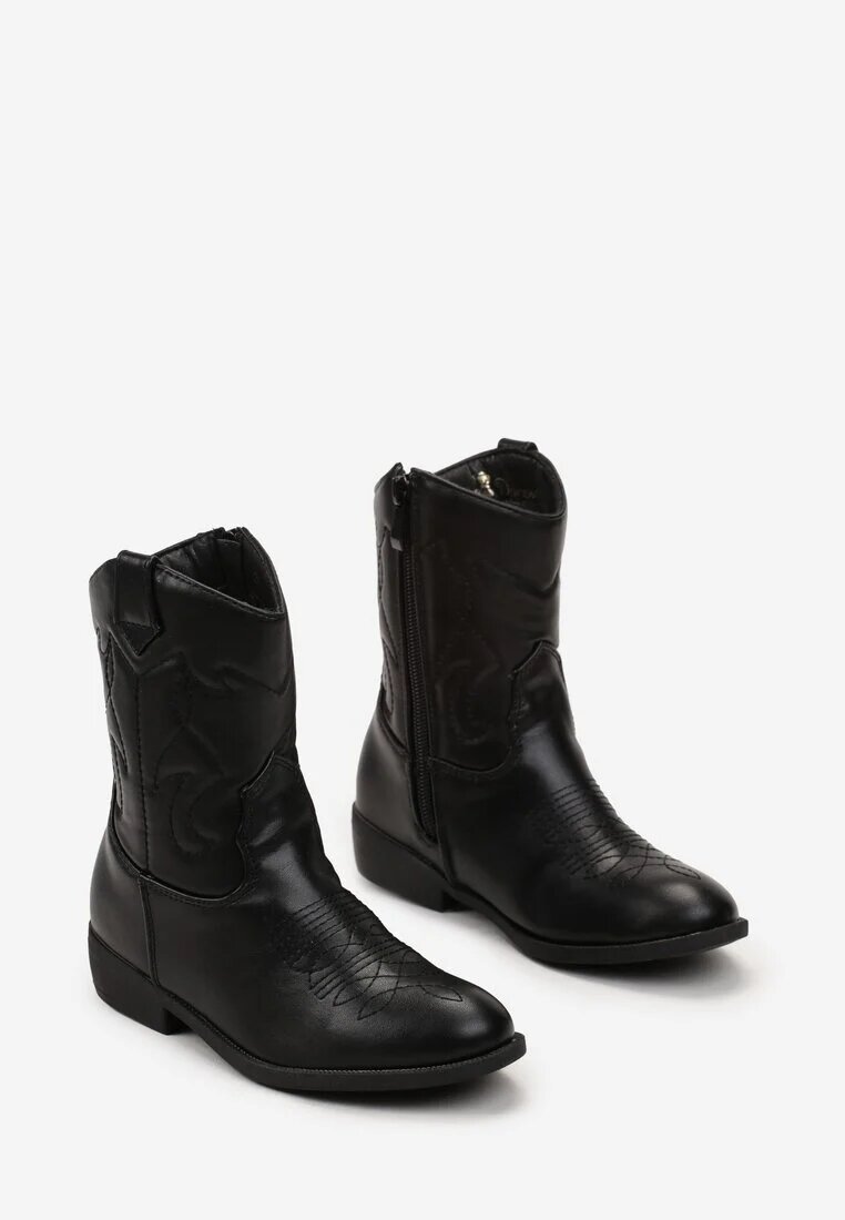  Botine Negre Cowboy cu Cusături Taito