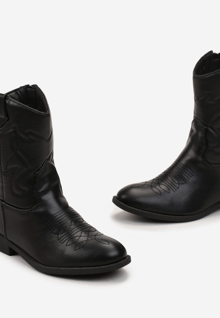  Botine Negre Cowboy cu Cusături Taito