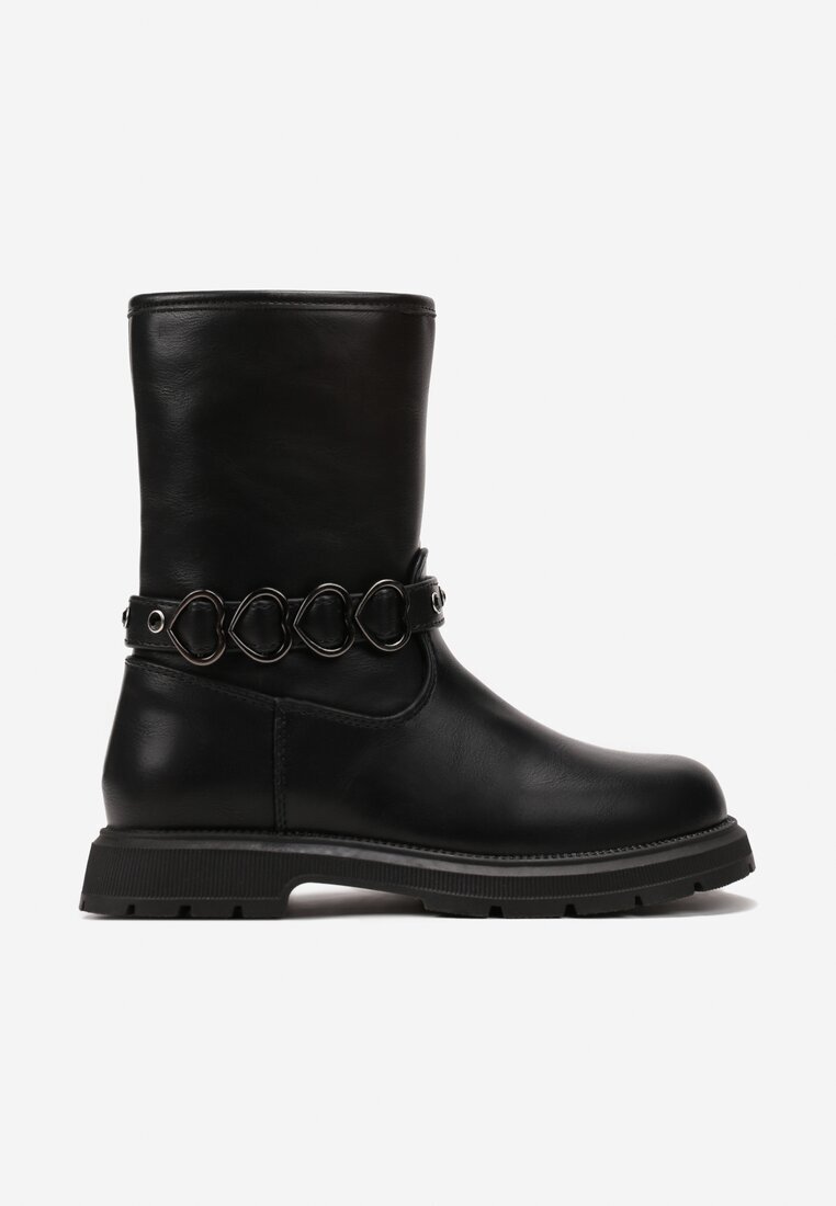  Botine Negre cu Baretă Decorativă cu Catarame Grentara