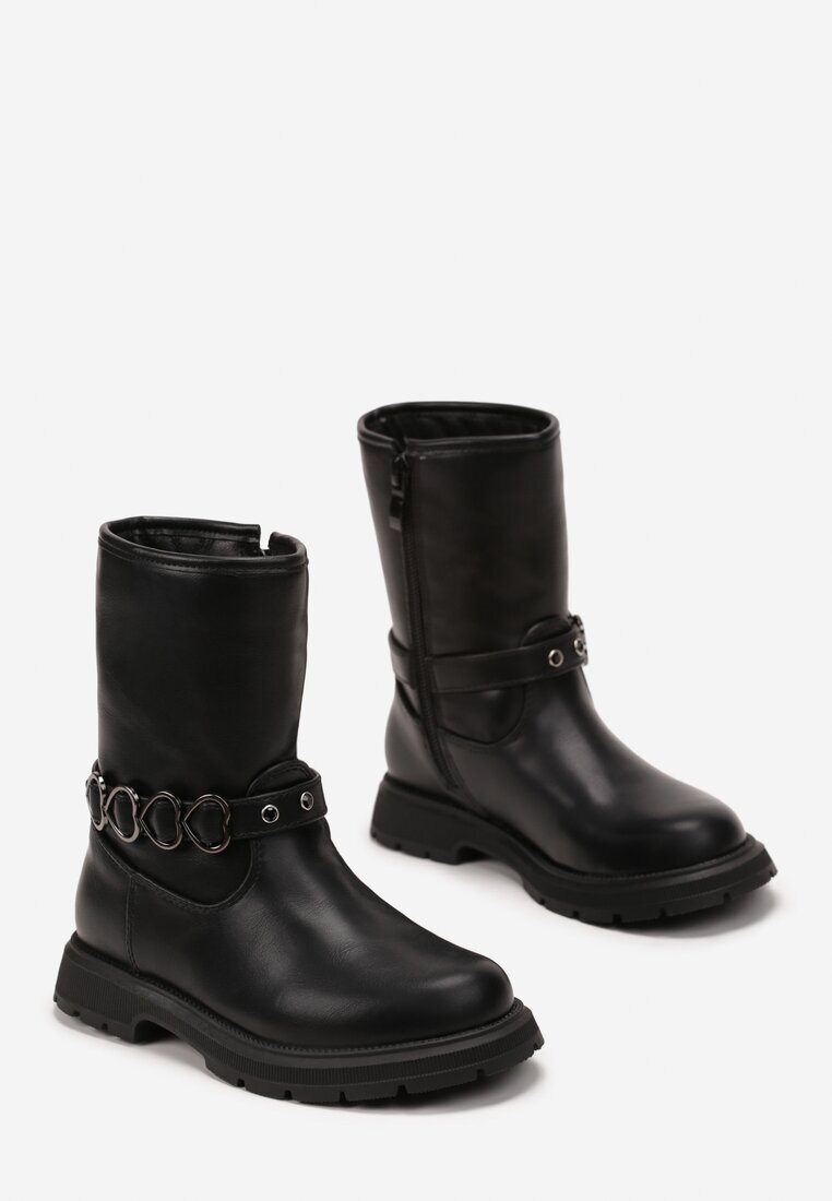  Botine Negre cu Baretă Decorativă cu Catarame Grentara