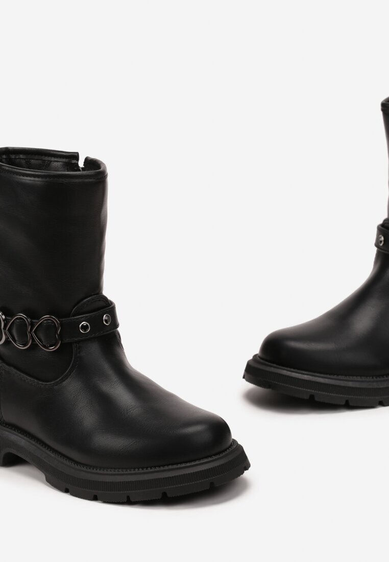  Botine Negre cu Baretă Decorativă cu Catarame Grentara