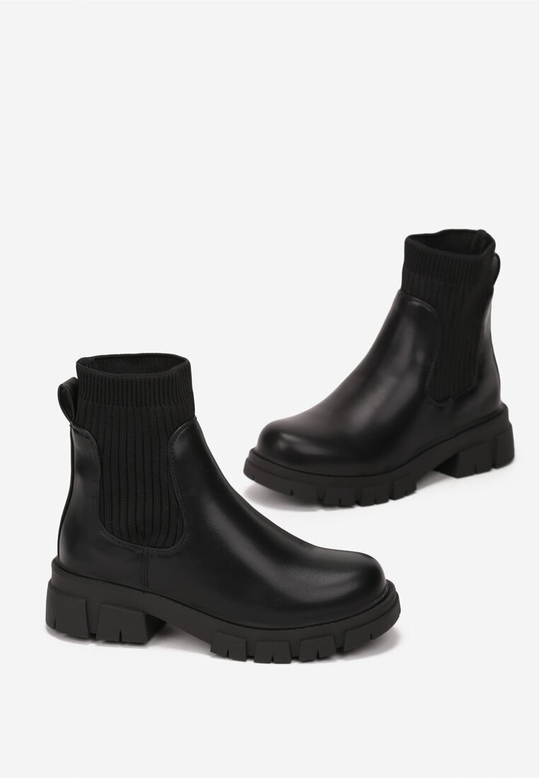  Botine Negre cu Carâmb Elastic Minoo