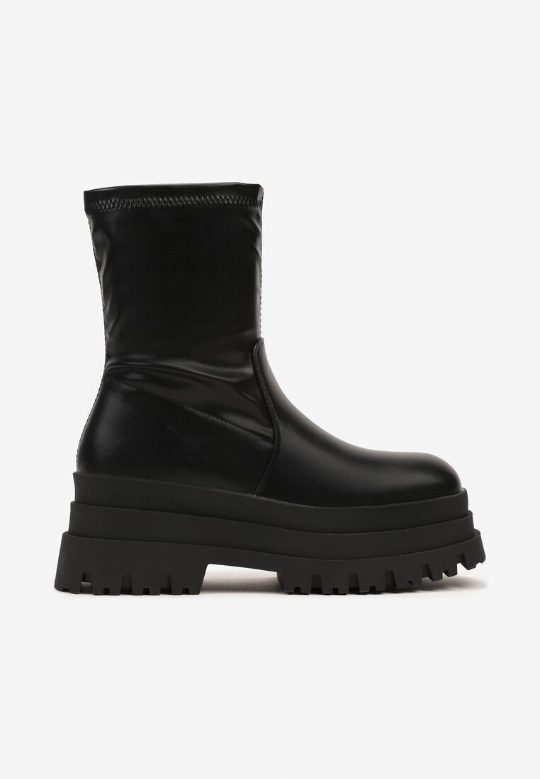  Botine Negre cu Gambă Ajustată și Platformă Lirelita