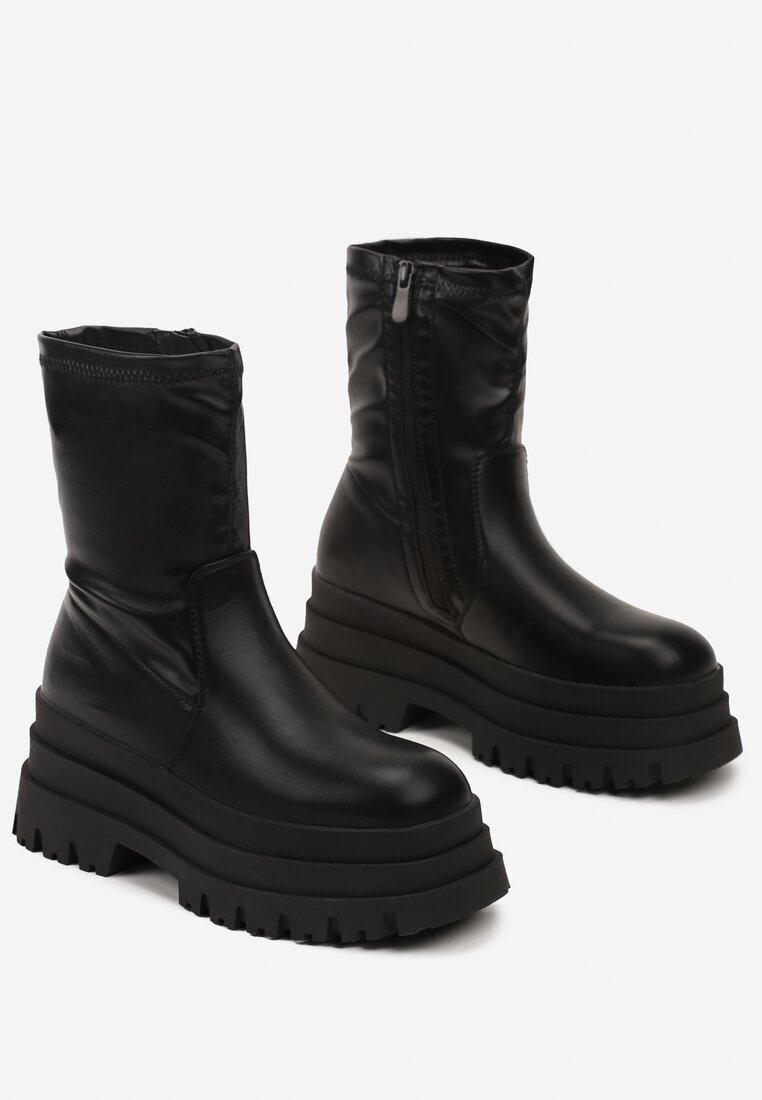  Botine Negre cu Gambă Ajustată și Platformă Lirelita