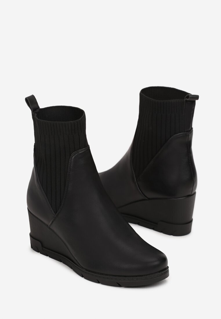  Botine Negre cu Gambă Elastică pe Toc Pană Ouban