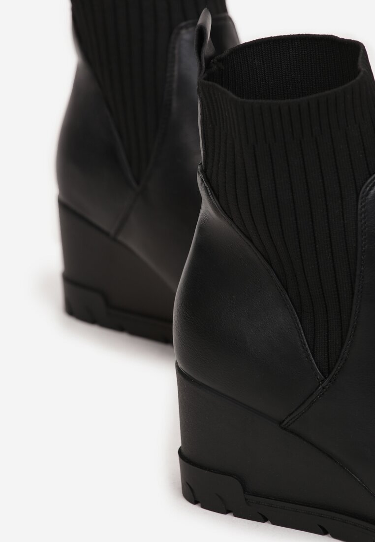  Botine Negre cu Gambă Elastică pe Toc Pană Ouban