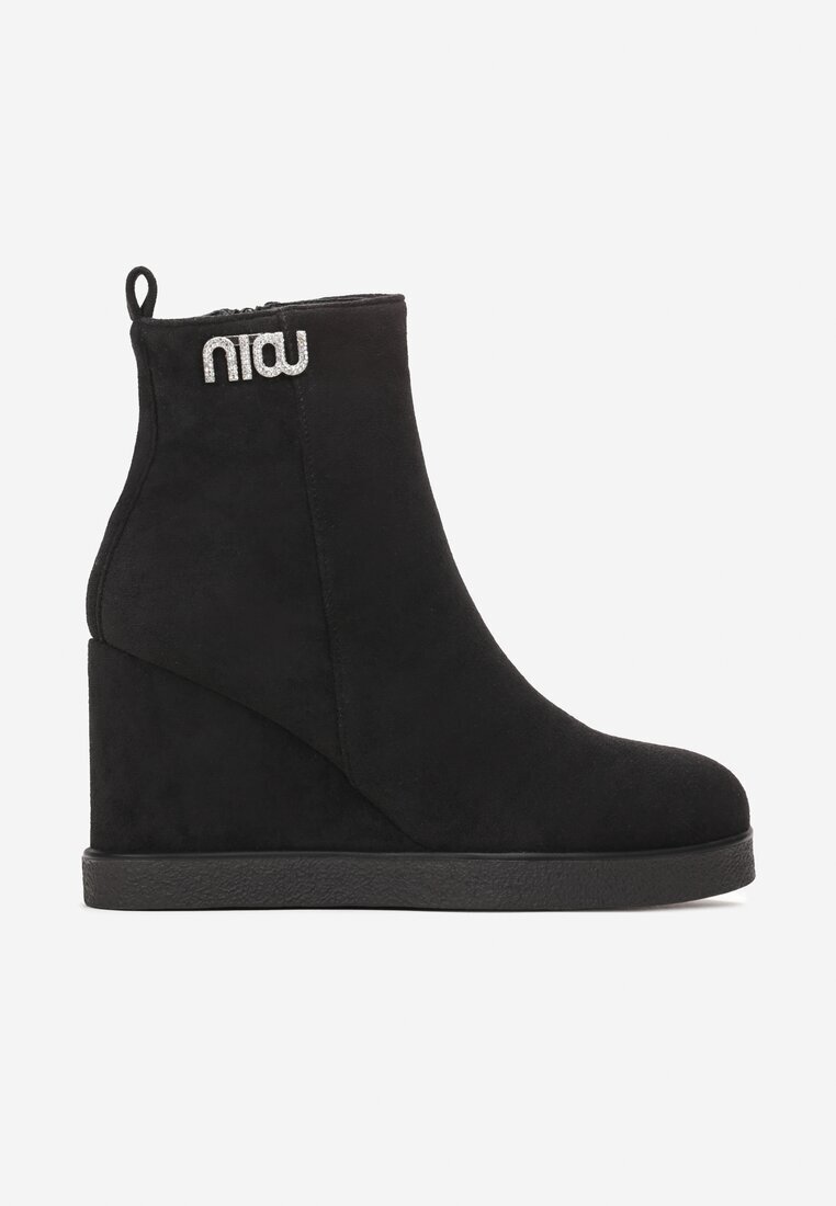  Botine Negre cu pană cu cataramă decorativă cu zirconii Atuna