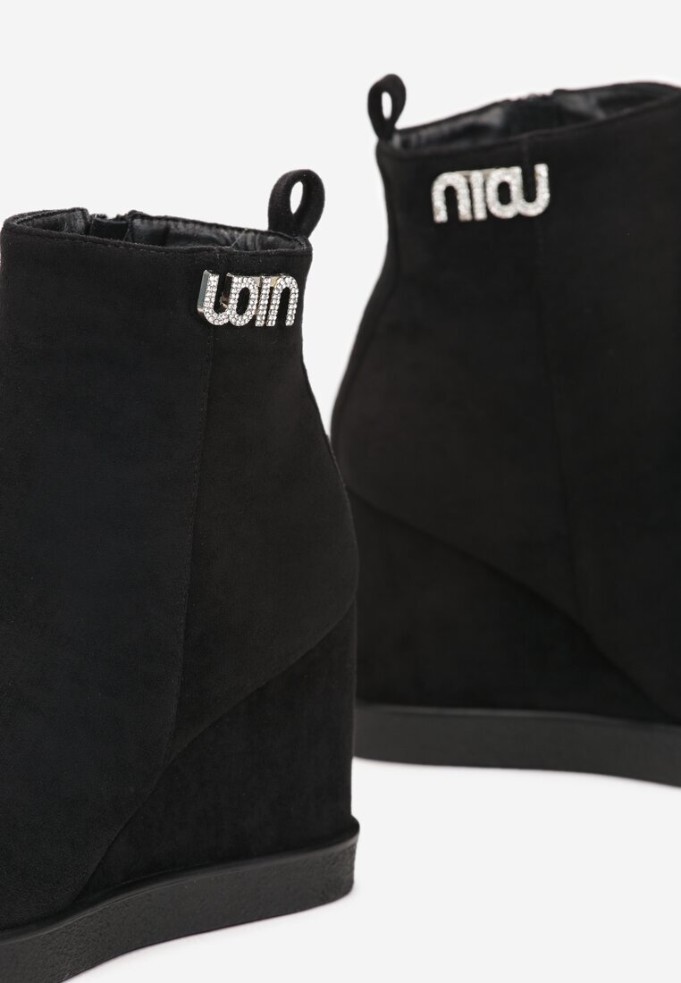  Botine Negre cu pană cu cataramă decorativă cu zirconii Atuna