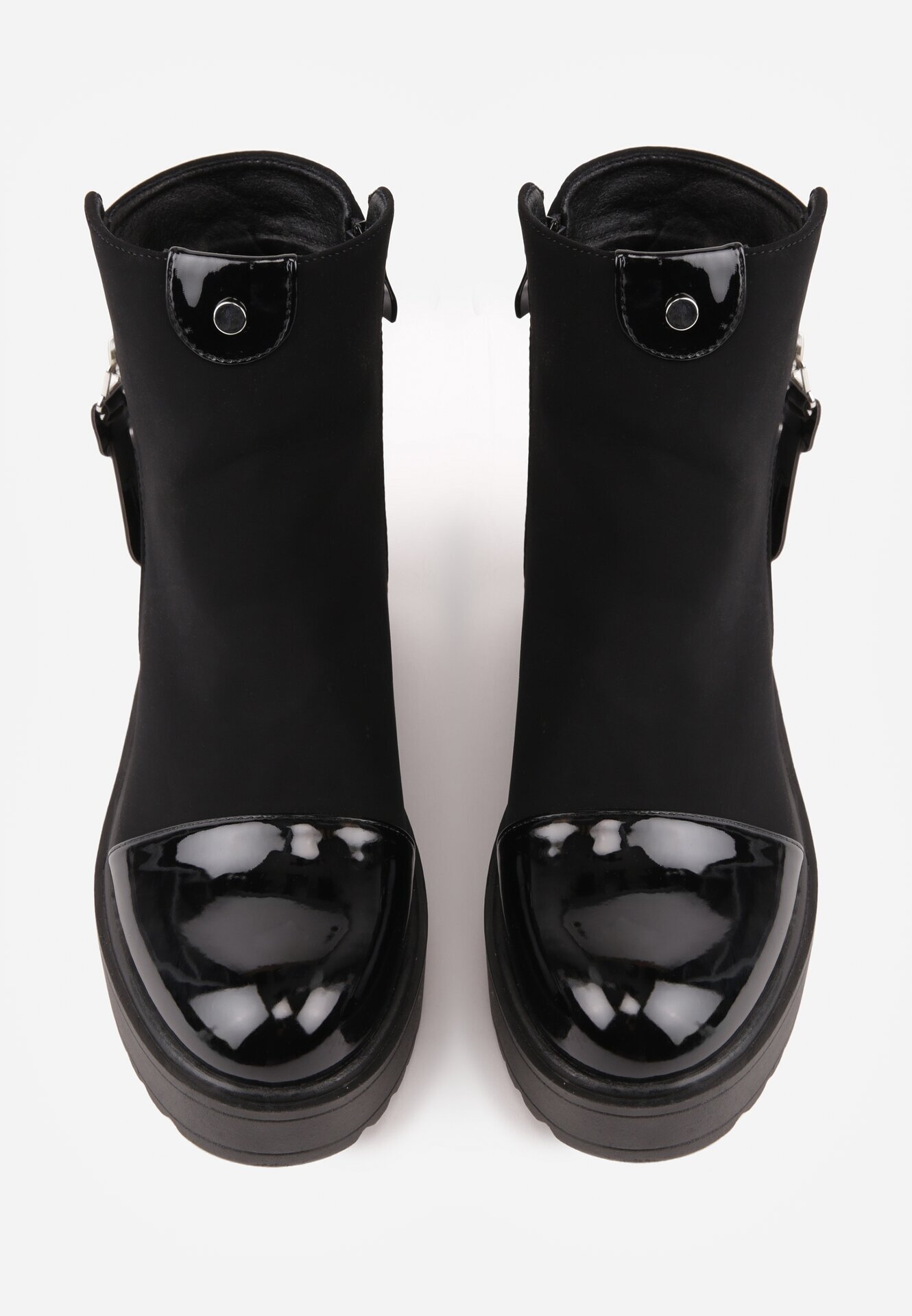  Botine Negre cu pană Decorate cu fermoar și Inserții lăcuite Linnalia