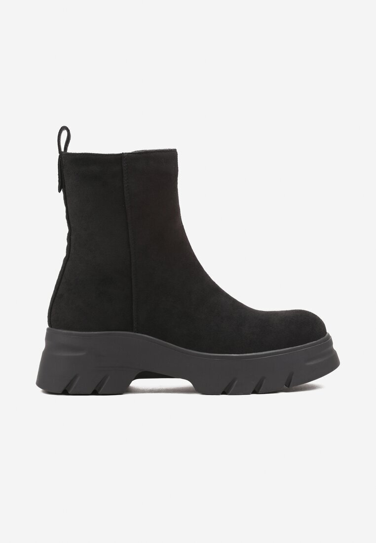  Botine Negre din Imitație de Piele Întoarsă pe Platformă Embosată Naorinda