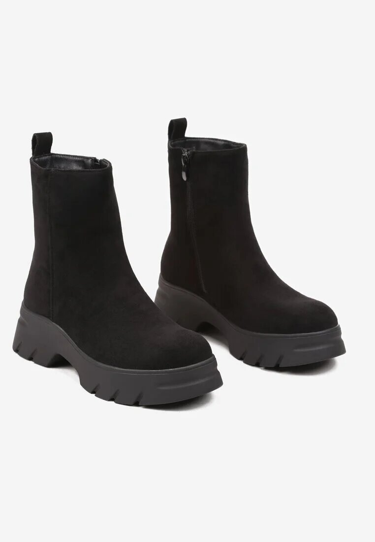  Botine Negre din Imitație de Piele Întoarsă pe Platformă Embosată Naorinda