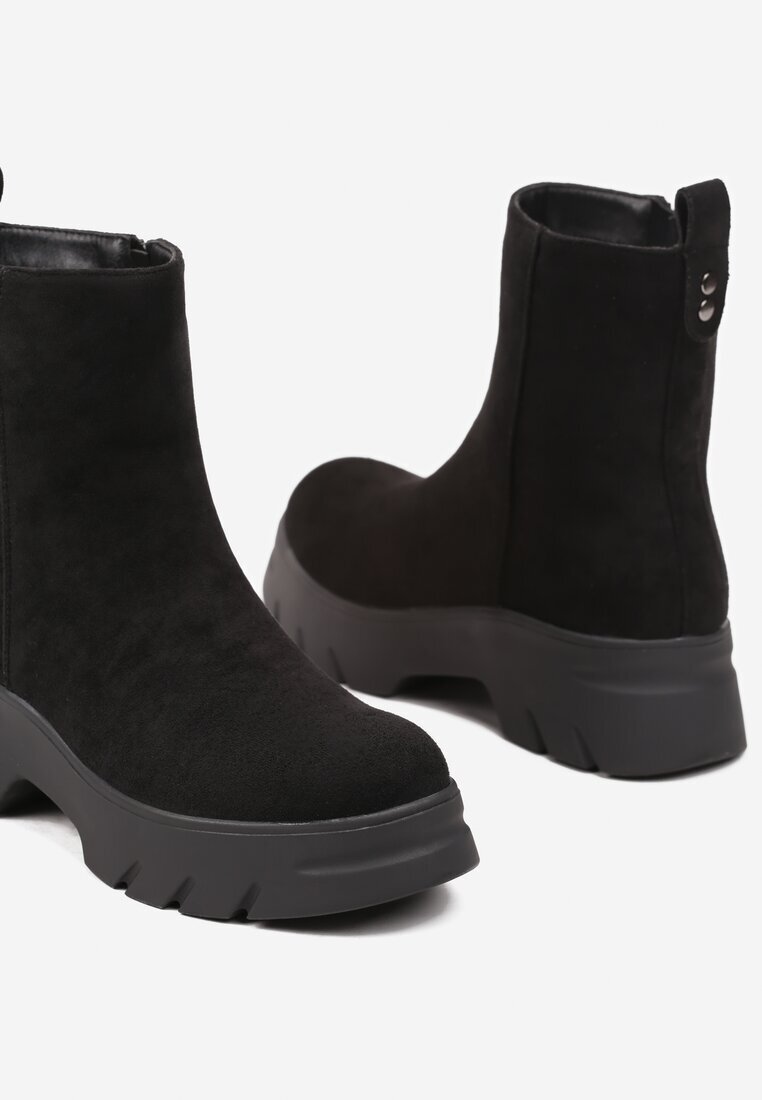  Botine Negre din Imitație de Piele Întoarsă pe Platformă Embosată Naorinda