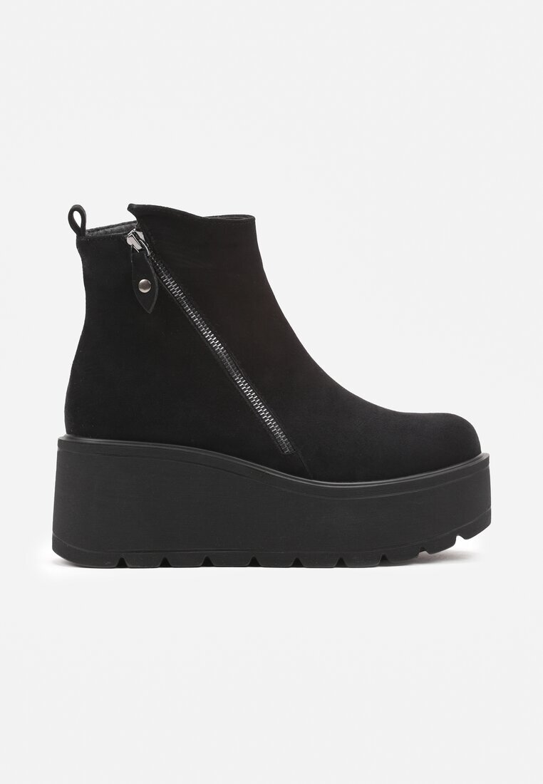 Botine Negre pe pană cu platformă ornamentate cu fermoar Irivara