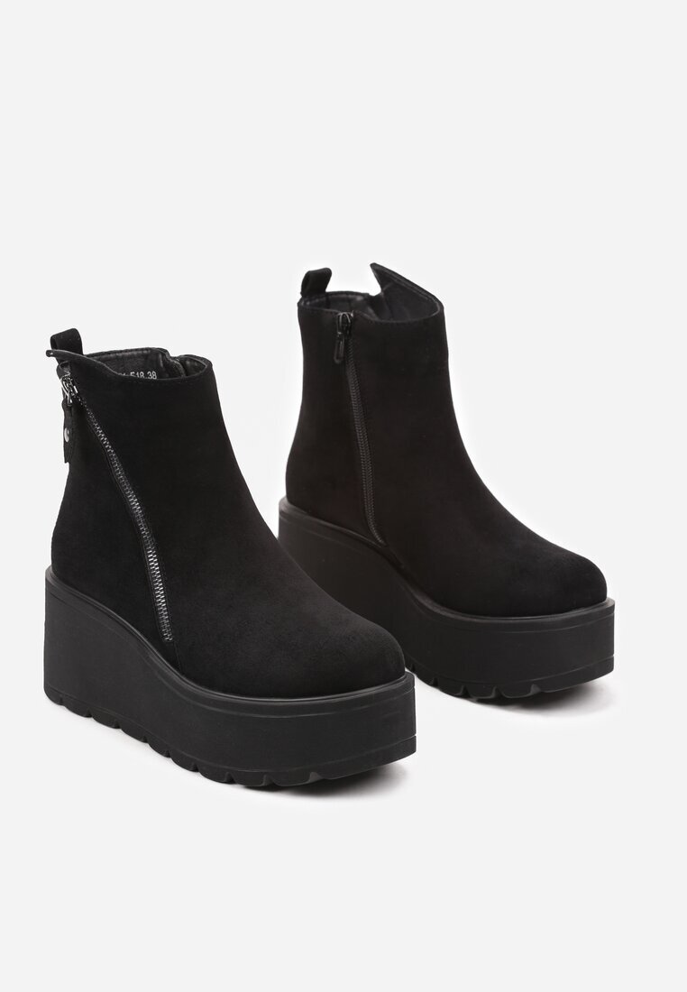  Botine Negre pe pană cu platformă ornamentate cu fermoar Irivara
