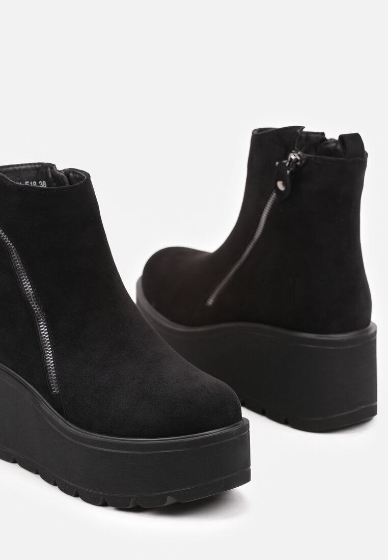  Botine Negre pe pană cu platformă ornamentate cu fermoar Irivara