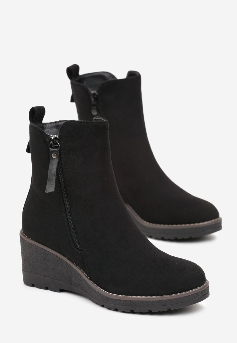  Botine Negre pe Pană din Imitație de Antilopă Paurik
