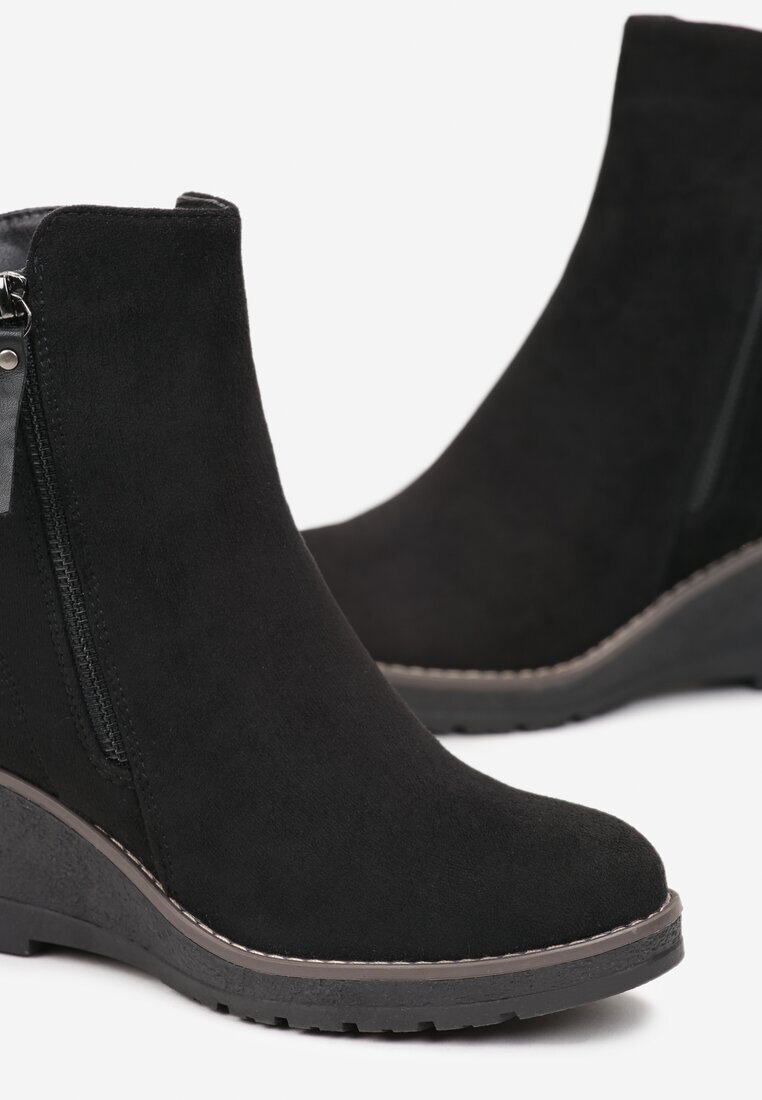  Botine Negre pe Pană din Imitație de Antilopă Paurik