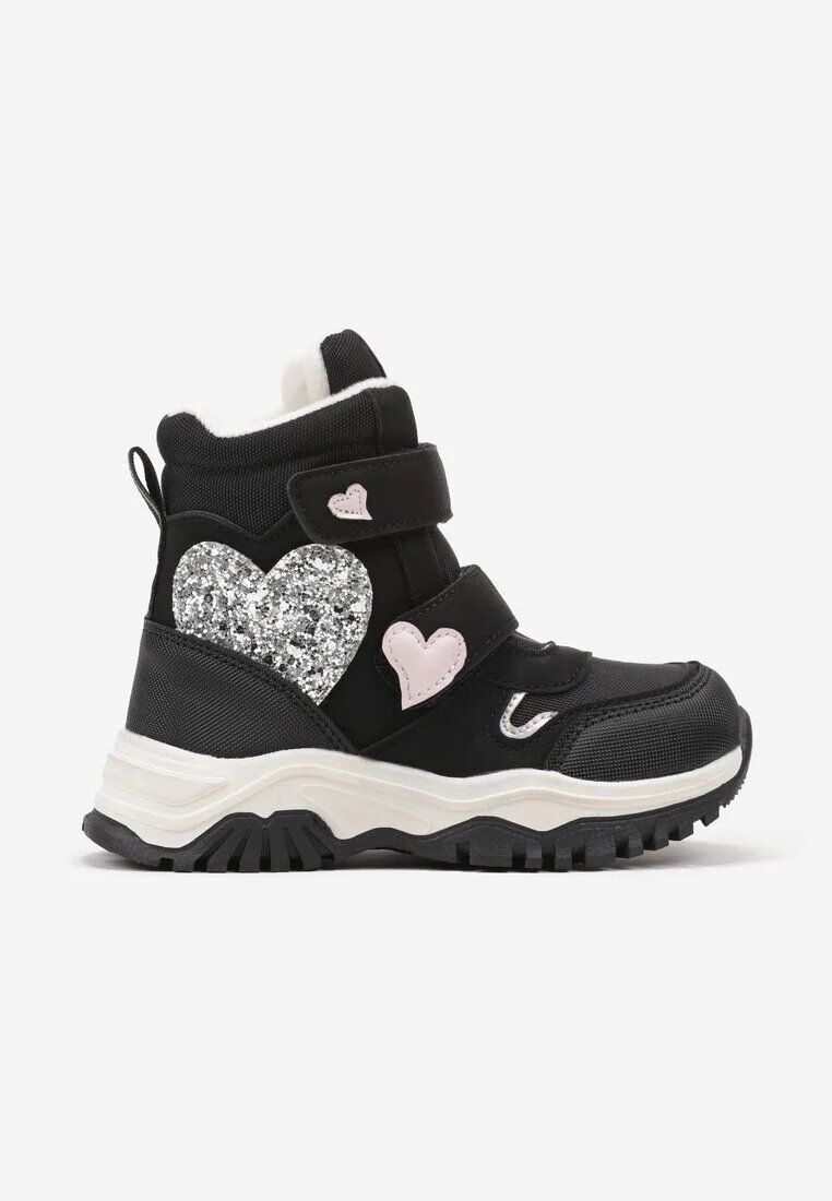  Botine Negre Plate cu scai Decorate cu inimi Verielle