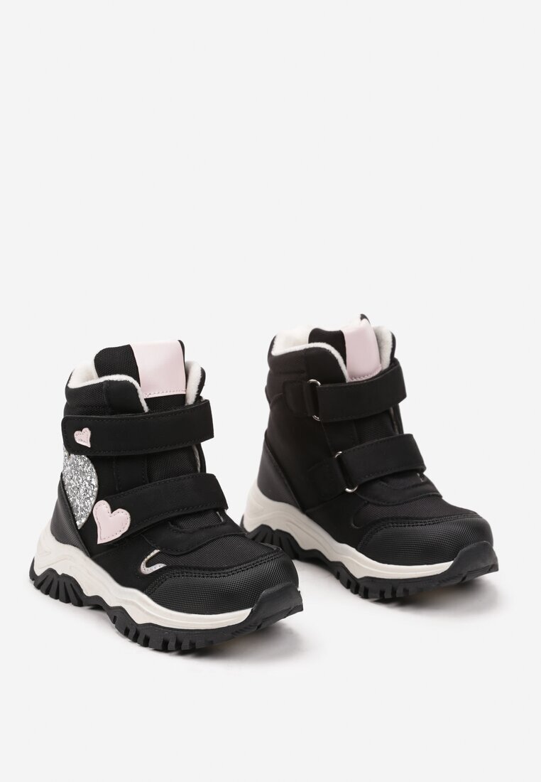  Botine Negre Plate cu scai Decorate cu inimi Verielle