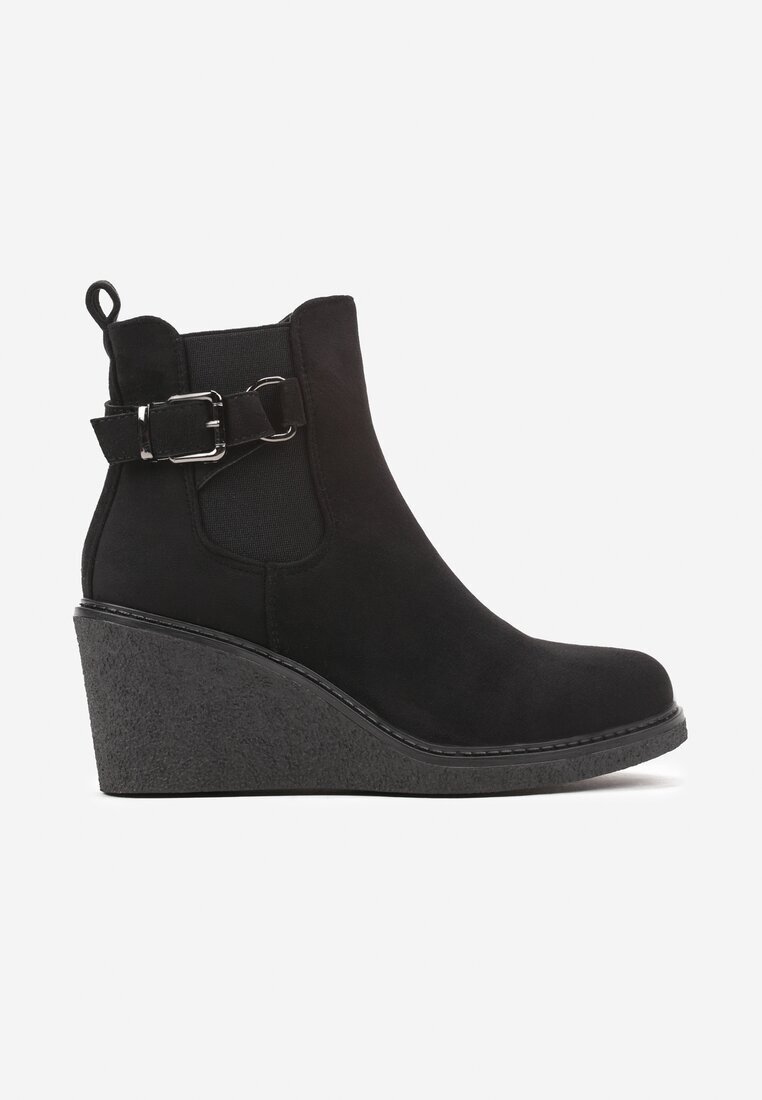  Botine Negre stil Chelsea pe coturn decorate cu o curea Erinnda