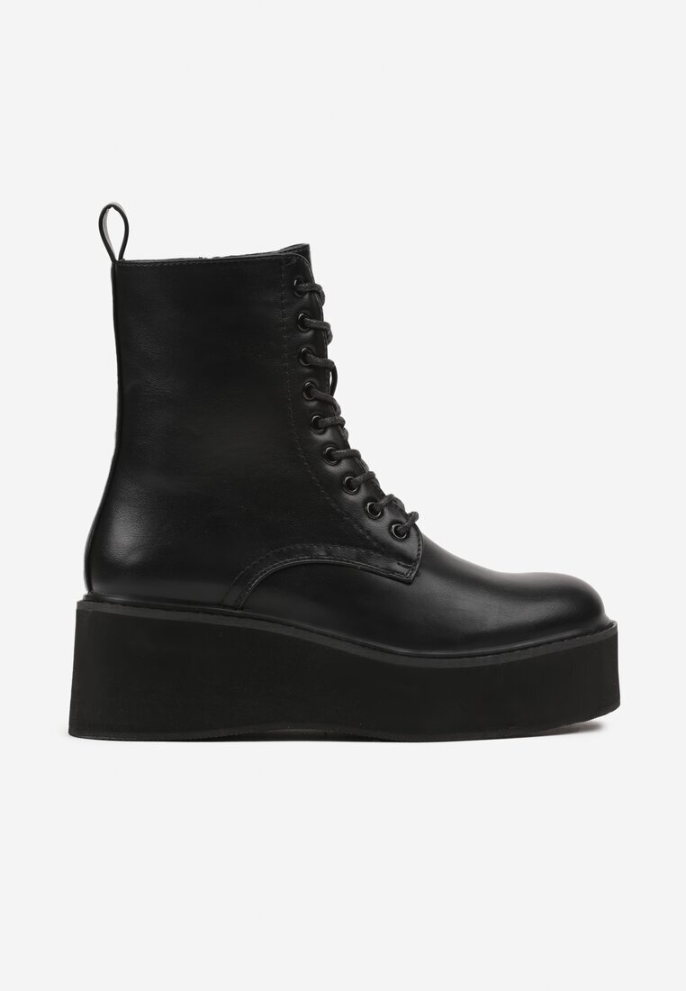  Botine Negre tip Trappers pe Platformă cu Pană Evrisia