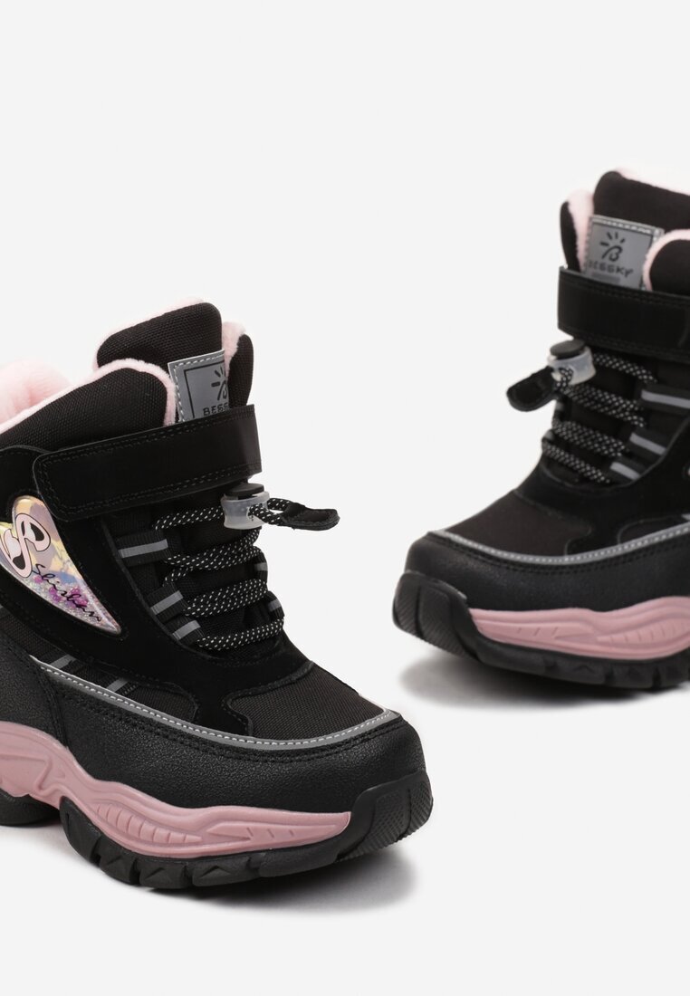  Botine Negru-Roz cu Talpă Groasă cu Velcro Silvaril