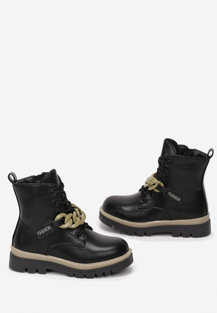  Botine Negru-Verde stil worker cu Lanț Helippe