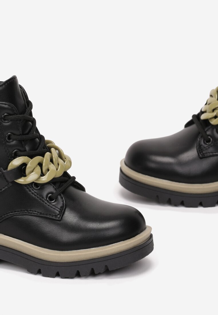  Botine Negru-Verde stil worker cu Lanț Helippe