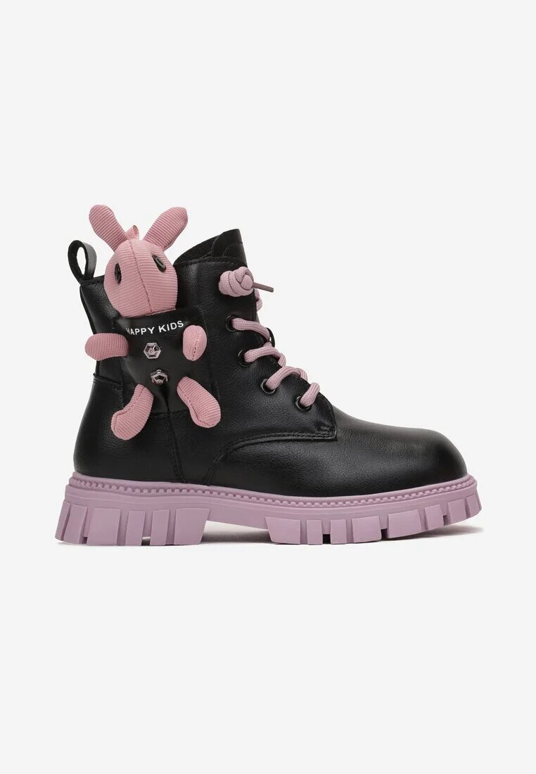  Botine Negru-Violet Plate Cu șireturi Cu aplicație Iepuraș 3D Efsica