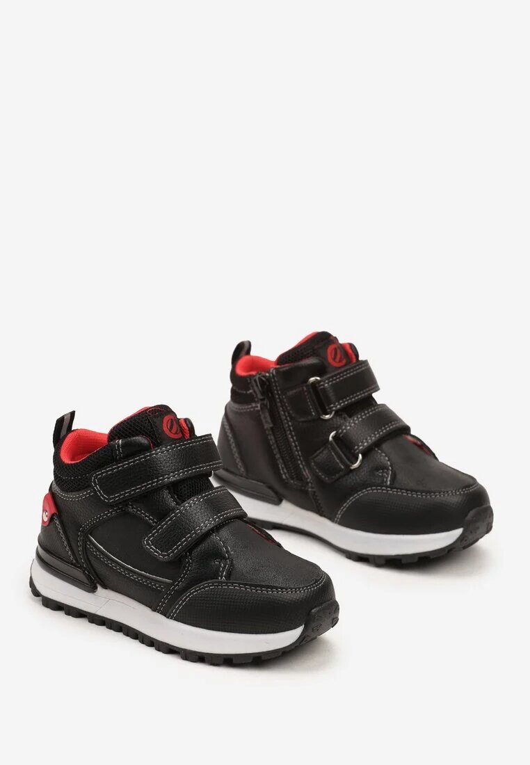  Botine Plate Negre-Roșii în Stil Sneakers decorate cu cusături Derizia