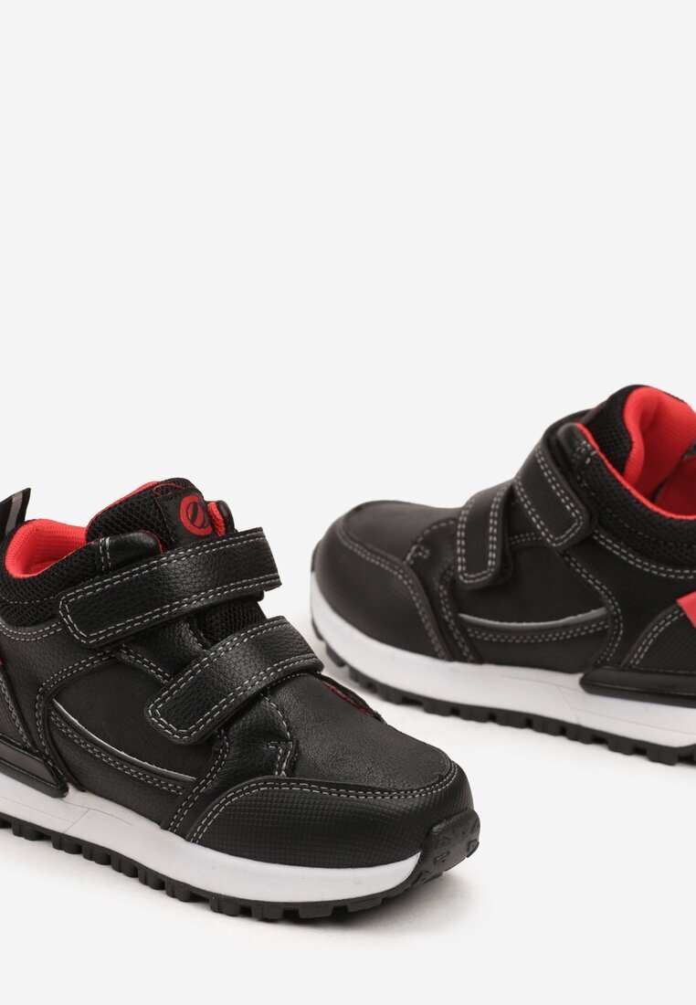  Botine Plate Negre-Roșii în Stil Sneakers decorate cu cusături Derizia