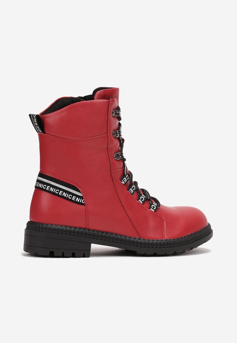  Botine Roșii stil worker cu Benzi Decorative Ronasse