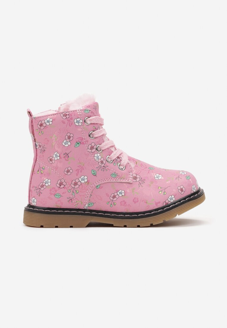  Botine Roz închis Stil worker Decorate cu model floral Ninavar