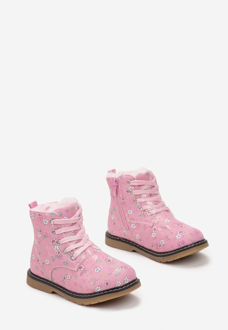  Botine Roz închis Stil worker Decorate cu model floral Ninavar