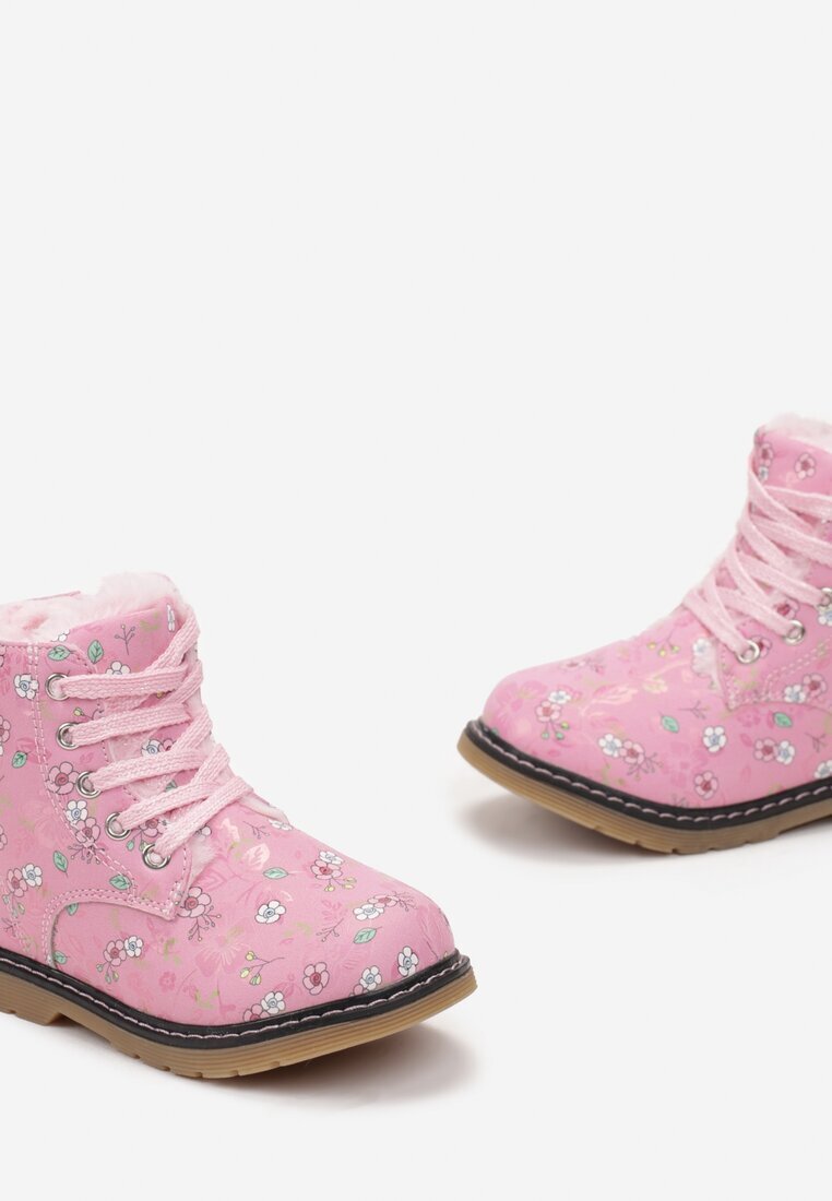  Botine Roz închis Stil worker Decorate cu model floral Ninavar