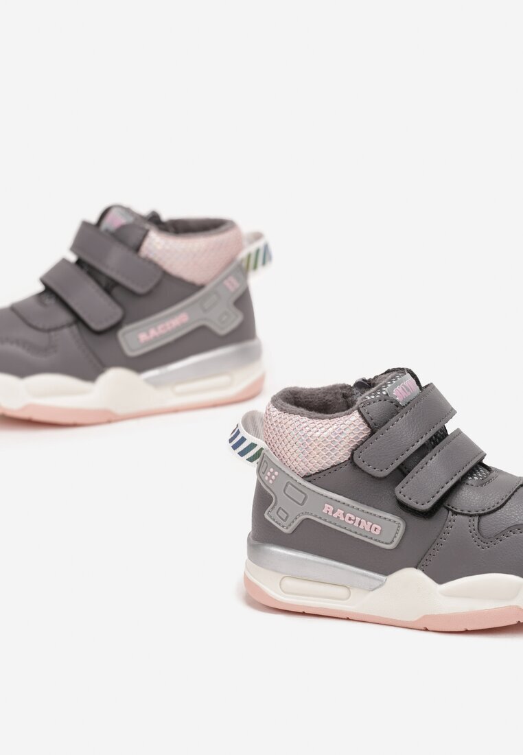  Botine Sport Gri cu scai din piele ecologică cu talpă plată Mabaria
