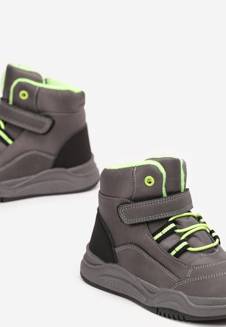  Botine Sport Gri cu Velcro și Șireturi Reflectorizante Pollacce