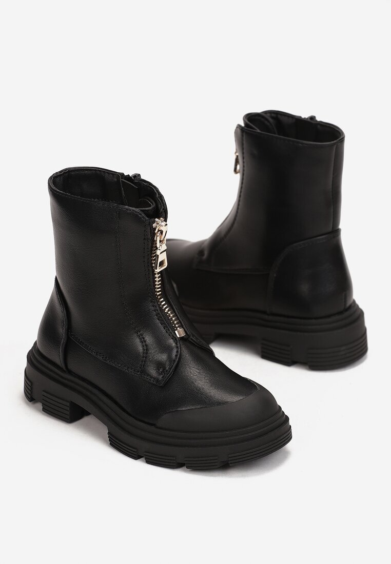  Botine stil worker Negre cu fermoar în față Fabiane
