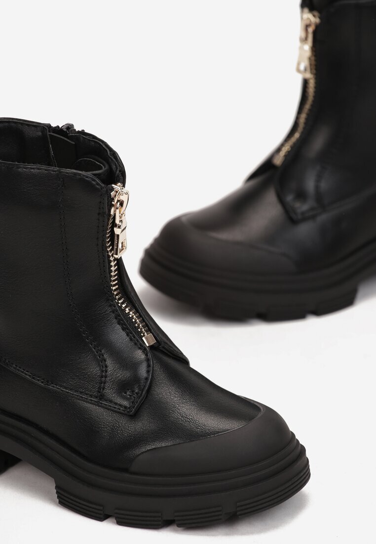  Botine stil worker Negre cu fermoar în față Fabiane