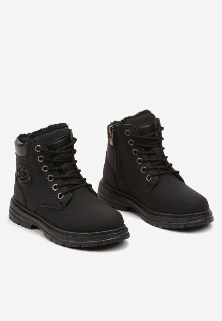  Botine tip trapper casual negre pe talpă plată Nelabria
