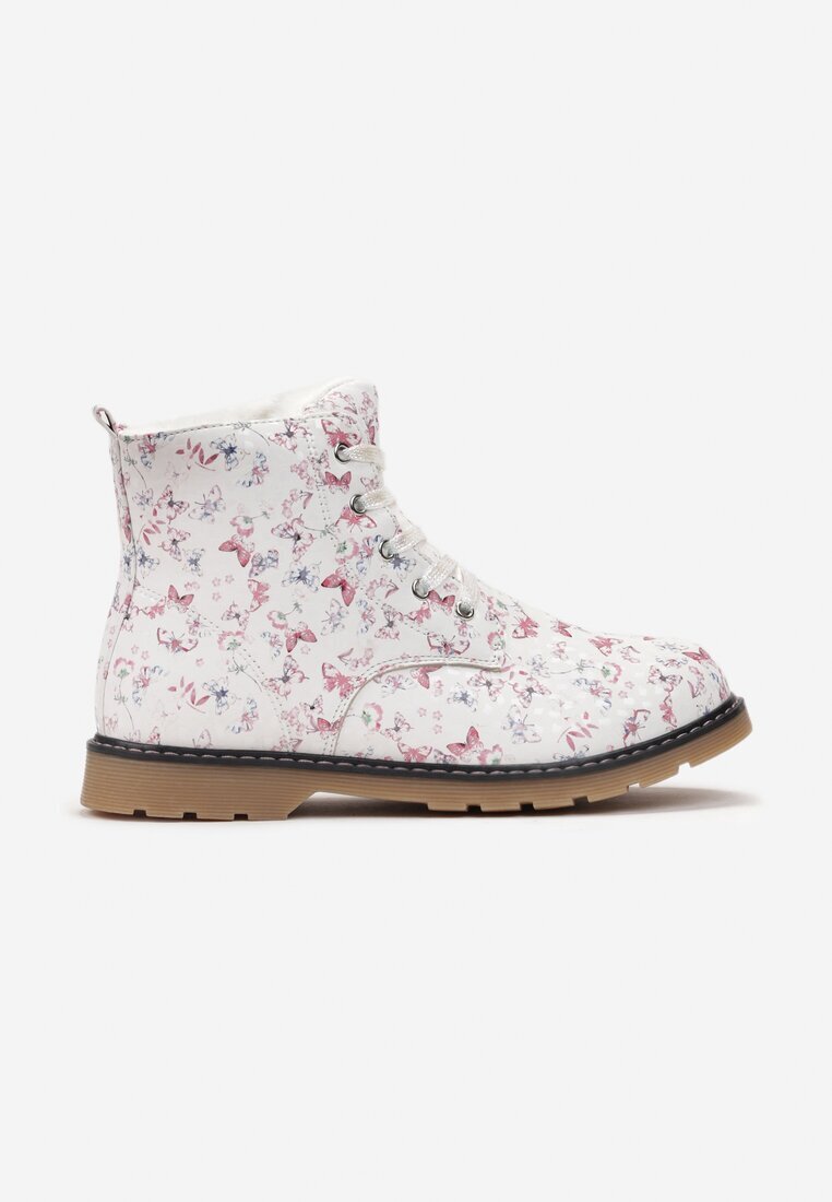  Botine tip worker albe cu flori Navamita